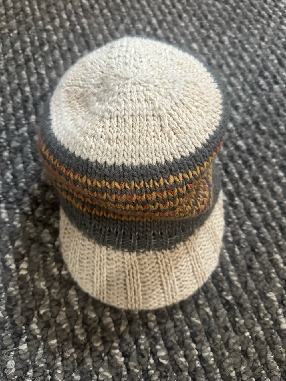 Scala Cream Knit Beanie with Charcoal and Multicolor Stripe